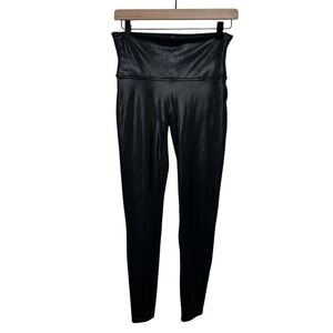 SPANX Faux Leather Moto Leggings Black Pull-On Shaping Large Soft Style 29967